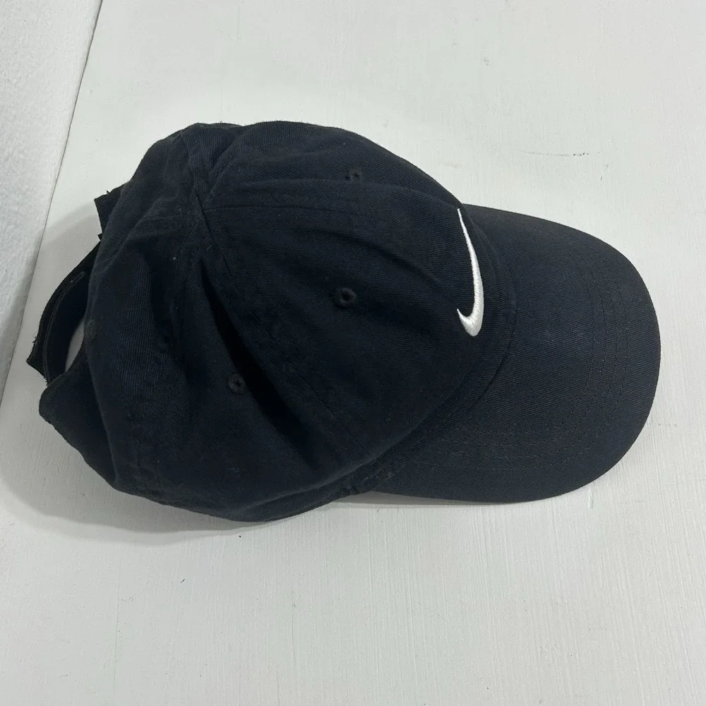 Nike Swoosh Black w/ White Logo Childs Hook and Loop Adjustable Baseball Hat Cap